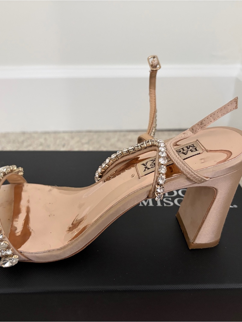 Badgley Mischka Rose Gold Crystal-Embellished Strappy Heels - Picture 2 of 6
